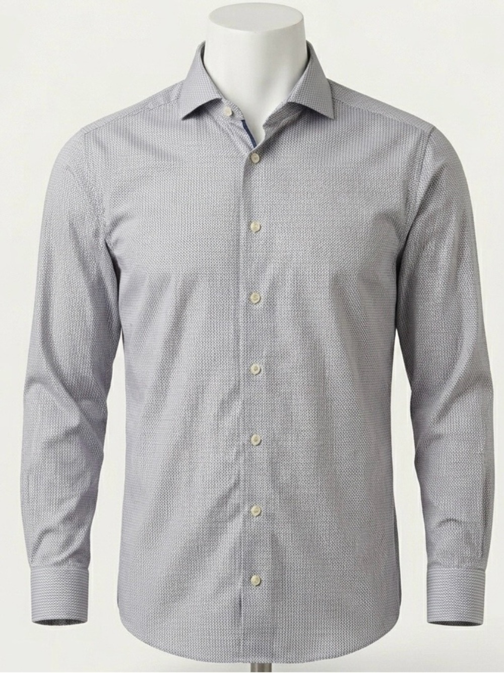 Eton Slim Fit Signature Twill Shirt Mens 40 15 3/4 Gray Navy Geometric Diamond
